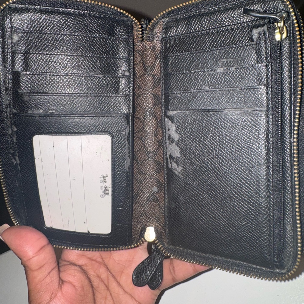 Coach Black Leather Wristlet Clutch with Gold Logo - Picture 5 of 9